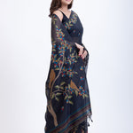 Traditional Black Jamdani Saree With All OverFloral Weaving - Anvi Couture