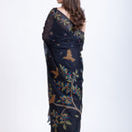 Traditional Black Jamdani Saree With All OverFloral Weaving - Anvi Couture