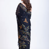 Traditional Black Jamdani Saree With All OverFloral Weaving - Anvi Couture