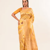 Yellow Handwoven Pure Silk Saree - Anvi Couture
