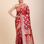 Red Wedding Banarasi Saree with Golden Jaal Work - Anvi Couture