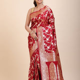 Red Wedding Banarasi Saree with Golden Jaal Work - Anvi Couture