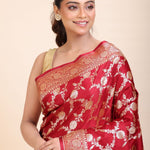 Red Wedding Banarasi Saree with Golden Jaal Work - Anvi Couture