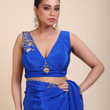 Blue Embroidered Sleeveless Blouse