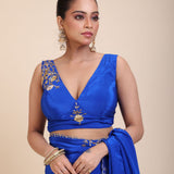 Blue Embroidered Sleeveless Blouse