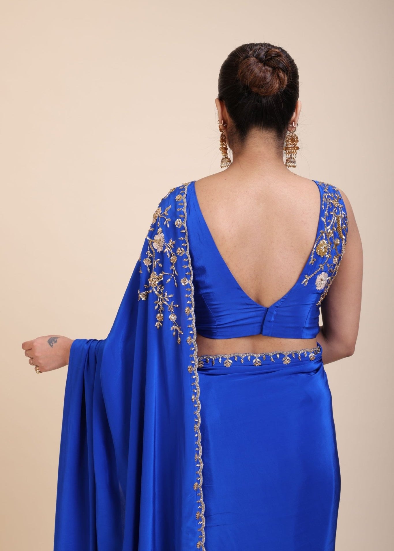 Blue Embroidered Sleeveless Blouse - Anvi Couture