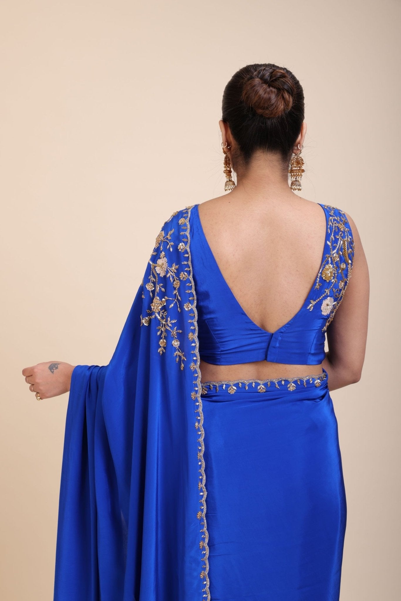 Blue Embroidered Sleeveless Blouse - Anvi Couture
