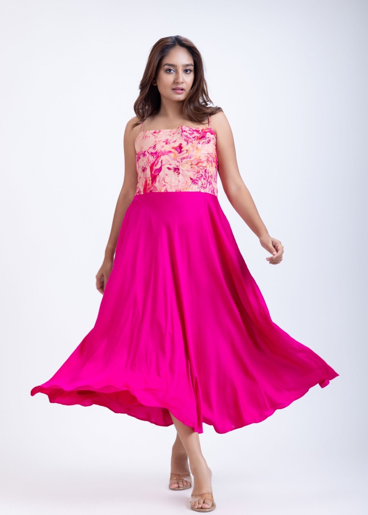 Peach & Pink Printed Jacket Dress - Anvi Couture - Image 2