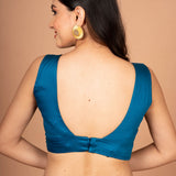 Teal Blue Scoop  V Neck Sleeveless Blouse