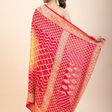 Red & Yellow Khaddi Georgette Bandhani Banarasi Saree - Anvi Couture