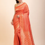 Red Bandhani Handloom Banarasi Saree - Anvi Couture