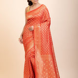 Red Bandhani Handloom Banarasi Saree - Anvi Couture