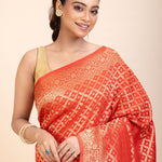 Red Bandhani Handloom Banarasi Saree - Anvi Couture