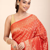 Red Bandhani Handloom Banarasi Saree - Anvi Couture