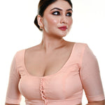 Light Peach Organza Blouse with Front Button Closure and Half Sleeves - Anvi Couture