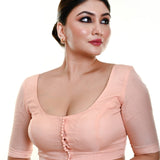 Light Peach Organza Blouse with Front Button Closure and Half Sleeves - Anvi Couture