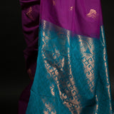 Purple and Azure Blue Pure Silk Saree - Anvi Couture