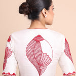 While Raw Silk Blouse With Red Shakha Hand Embroidery work back