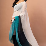 White , Black & Green Pleated Pure Georgette Saree - Anvi Couture