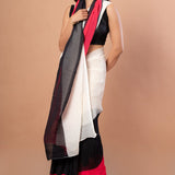White, Black and Red Pleated Pure Georgette Saree - Anvi Couture