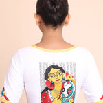 White Cotton Blouse with Yellow Piping and Embroidered Applique back