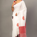 White Cotton Gamcha Saree With Multicolor - Anvi Couture