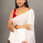 White Cotton Gamcha Saree With Multicolor - Anvi Couture