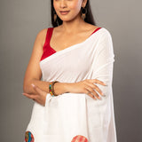 White Cotton Gamcha Saree With Multicolor - Anvi Couture
