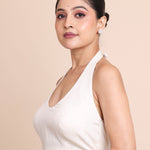 White Cotton Halter Neck Blouse front