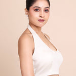 White Cotton Halter Neck Blouse close up