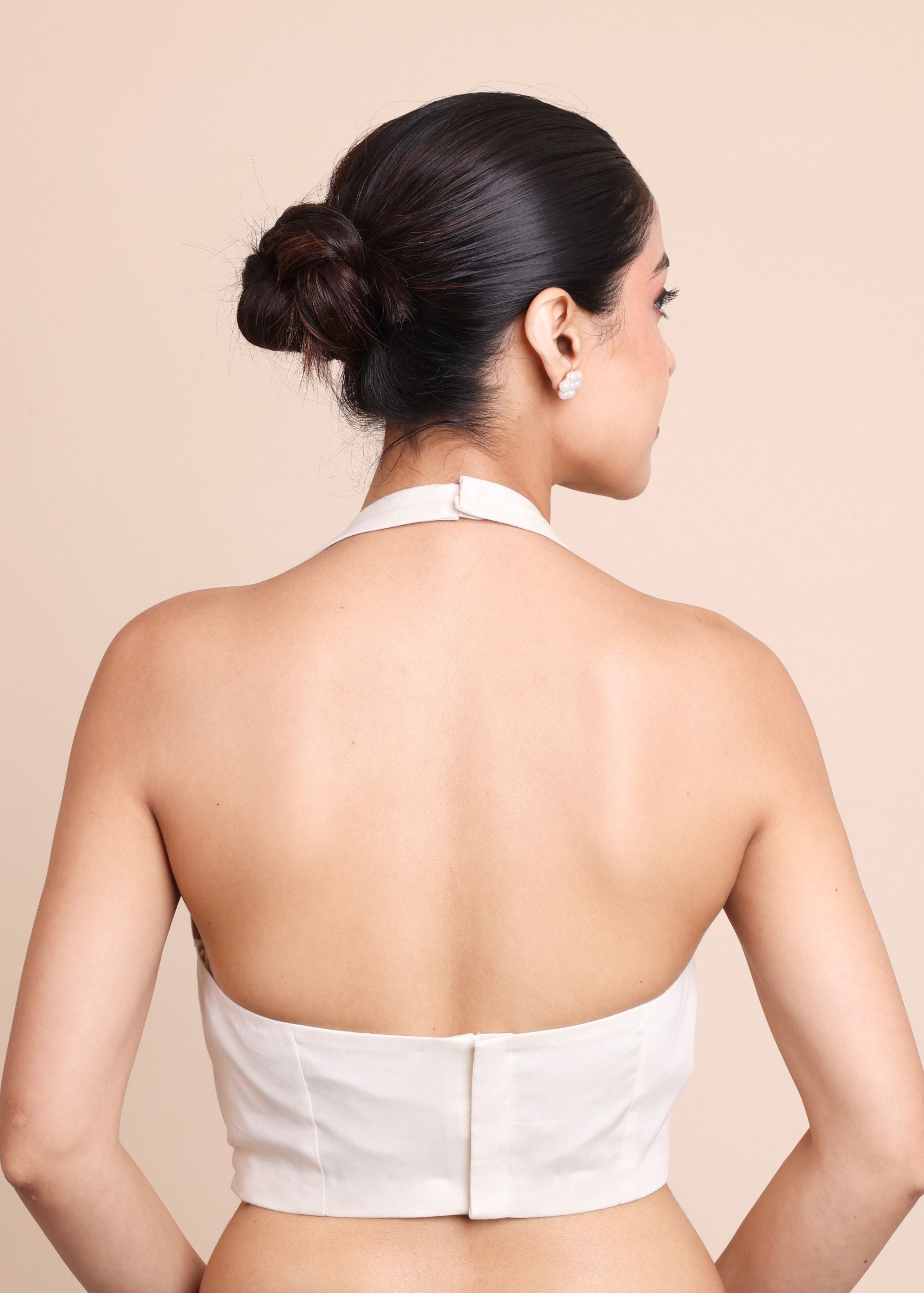 White Cotton Halter Neck Blouse back 