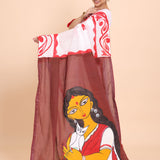 White Cotton Handloom Saree With Hand Paint Maa Lakshmi In Anchol Side