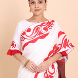 White Cotton Handloom Saree With Hand Paint Maa Lakshmi In Anchol Close up