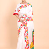 White Cotton Handloom Saree With all over Hand Paint Full