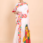 White Cotton Handloom Saree With all over Hand Paint Front