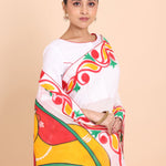 White Cotton Handloom Saree With all over Hand Paint Close Up