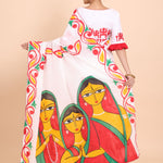White Cotton Handloom Saree With all over Hand Paint Back