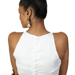 White Raw Silk Sleeveless Saree Blouse with Close Neckline - Anvi Couture