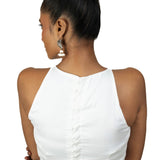 White Raw Silk Sleeveless Saree Blouse with Close Neckline - Anvi Couture