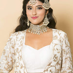 White Designer Dress with Golden Embroidered Jacket - Anvi Couture