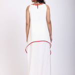 White Drape Skirt Set With Hand Embroidered Long Top Back