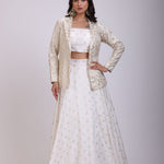 White Embroidered Jacket Lehenga Set full