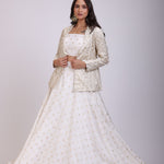 White Embroidered Jacket Lehenga Set front