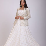 White Embroidered Jacket Lehenga Set front