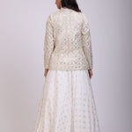 White Embroidered Jacket Lehenga Set back