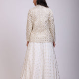 White Embroidered Jacket Lehenga Set back