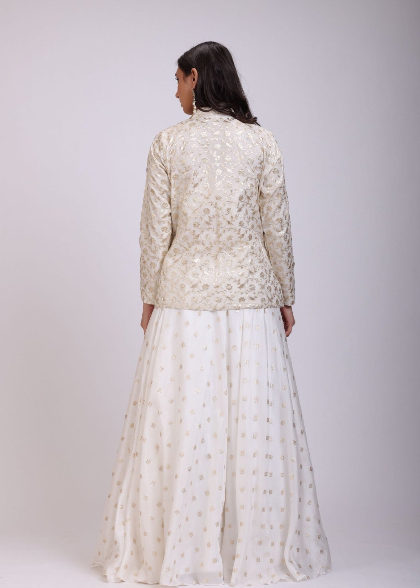 White Embroidered Jacket Lehenga Set - Anvi Couture