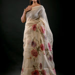 White Floral Saree in Cotton Silk Full
