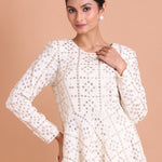White Georgette Peplum Sharara Set with Gota Patti work - Anvi Couture