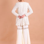 White Georgette Peplum Sharara Set with Gota Patti work - Anvi Couture